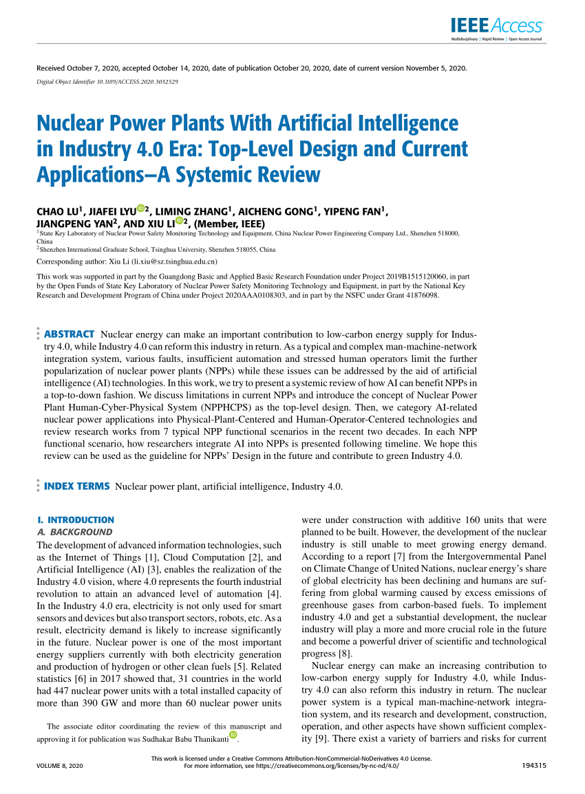 Pdf Nuclear Power Plants With Artificial Intelligence In Industry 4 0 Era Top Level Design And Current Applications A Systemic Review