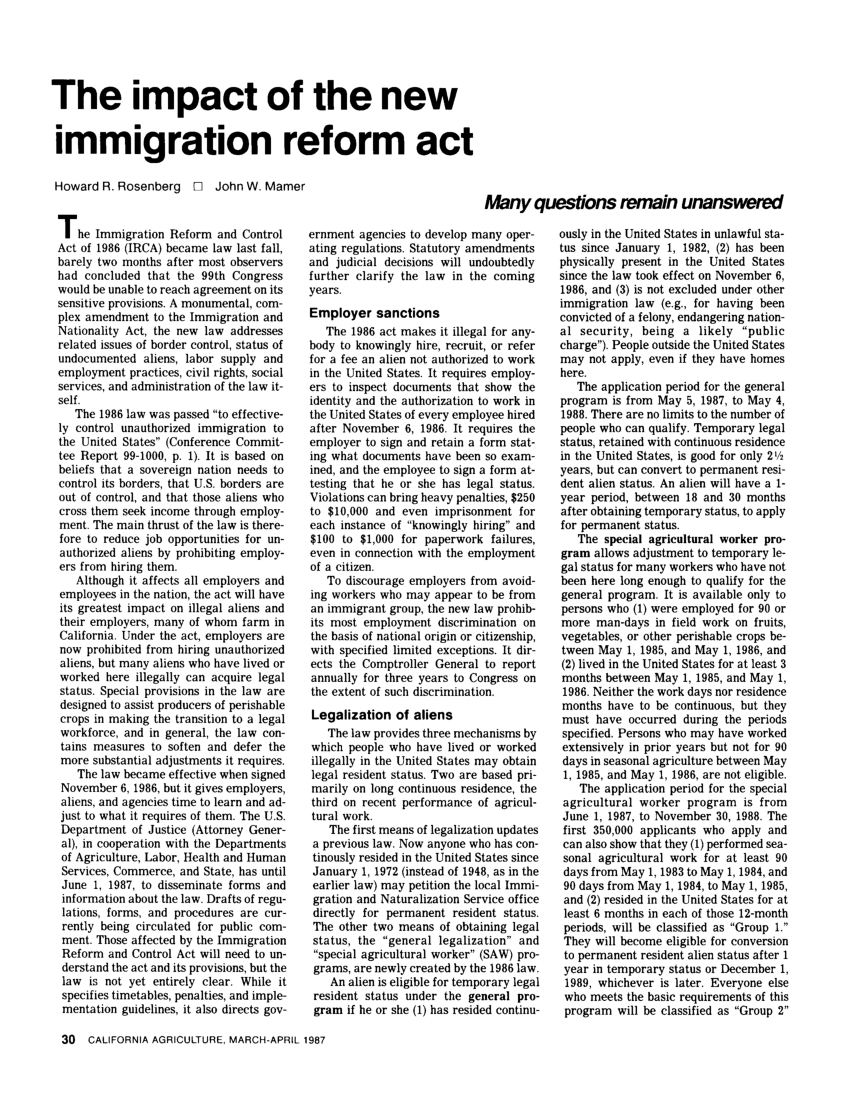 (PDF) The impact of the new immigration reform act