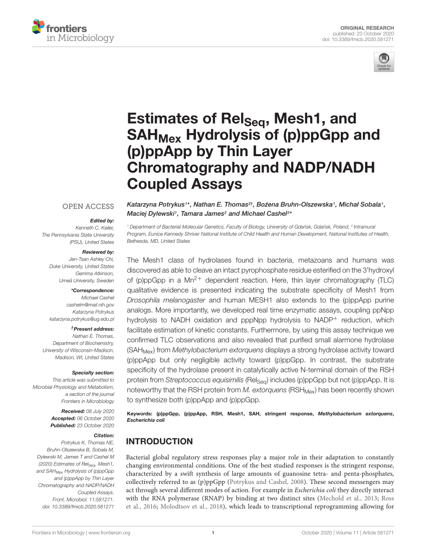 Last turtle skirmish PDF) Estimates of RelSeq, Mesh1, and SAHMex Hydrolysis of (p)ppGpp and  (p)ppApp by Thin Layer Chromatography and NADP/NADH Coupled Assays
