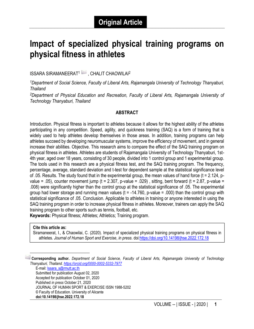 PDF) Impact of specialized physical training programs on physical fitness  in athletes