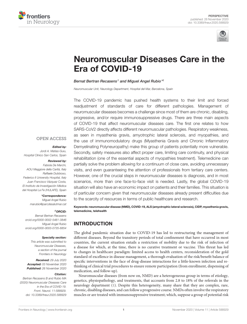 Pdf Neuromuscular Diseases Care In The Era Of Covid 19