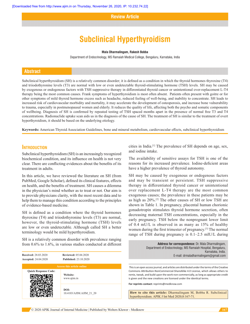 Pdf Subclinical Hyperthyroidism 