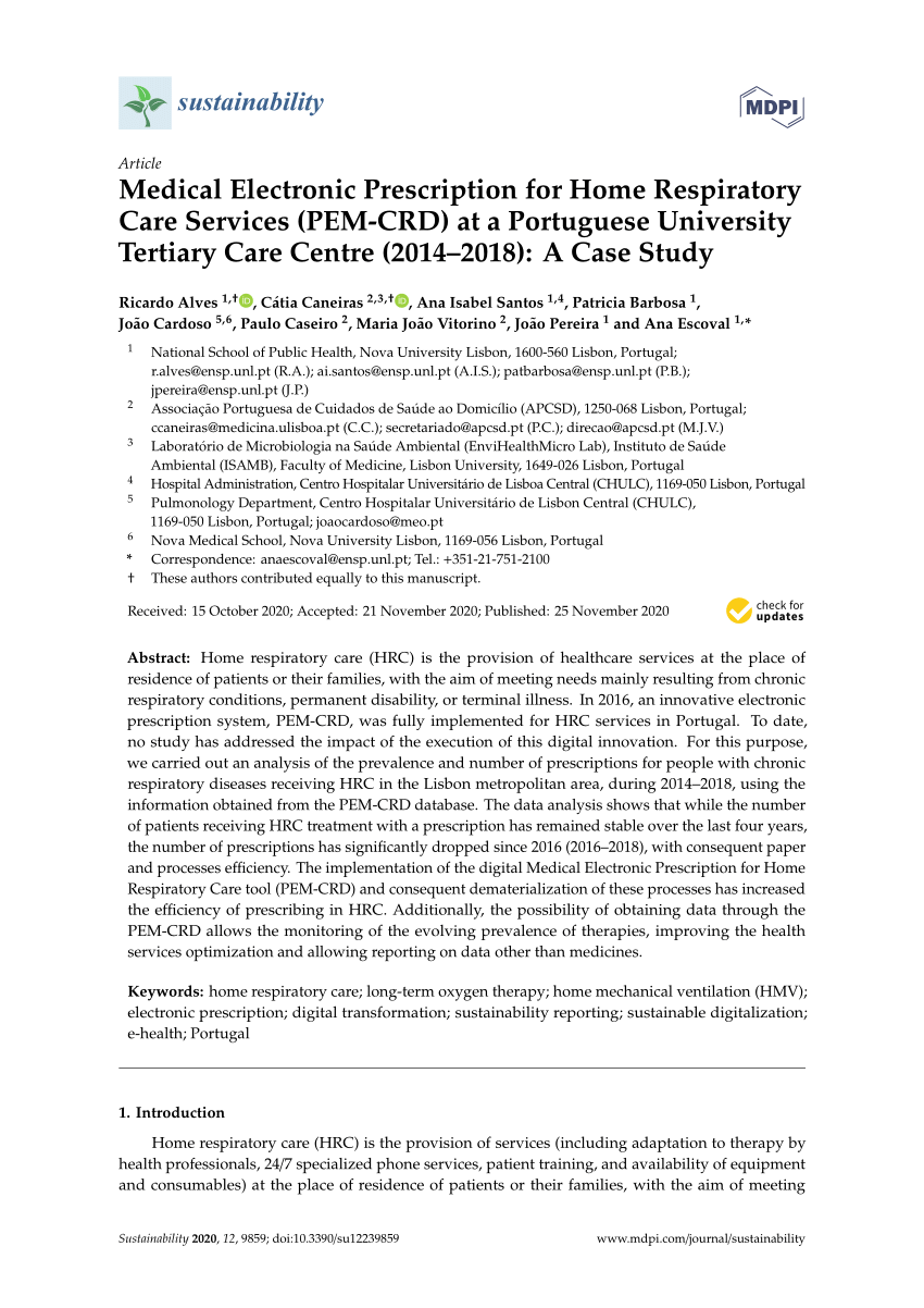Pdf Medical Electronic Prescription For Home Respiratory Care Services Pem Crd At A Portuguese University Tertiary Care Centre 14 18 A Case Study