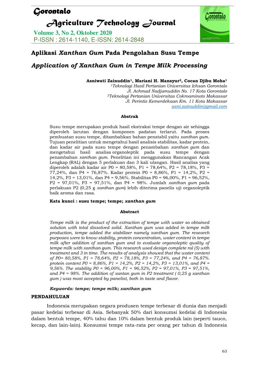 Pdf Aplikasi Xanthan Gum Pada Pengolahan Susu Tempe