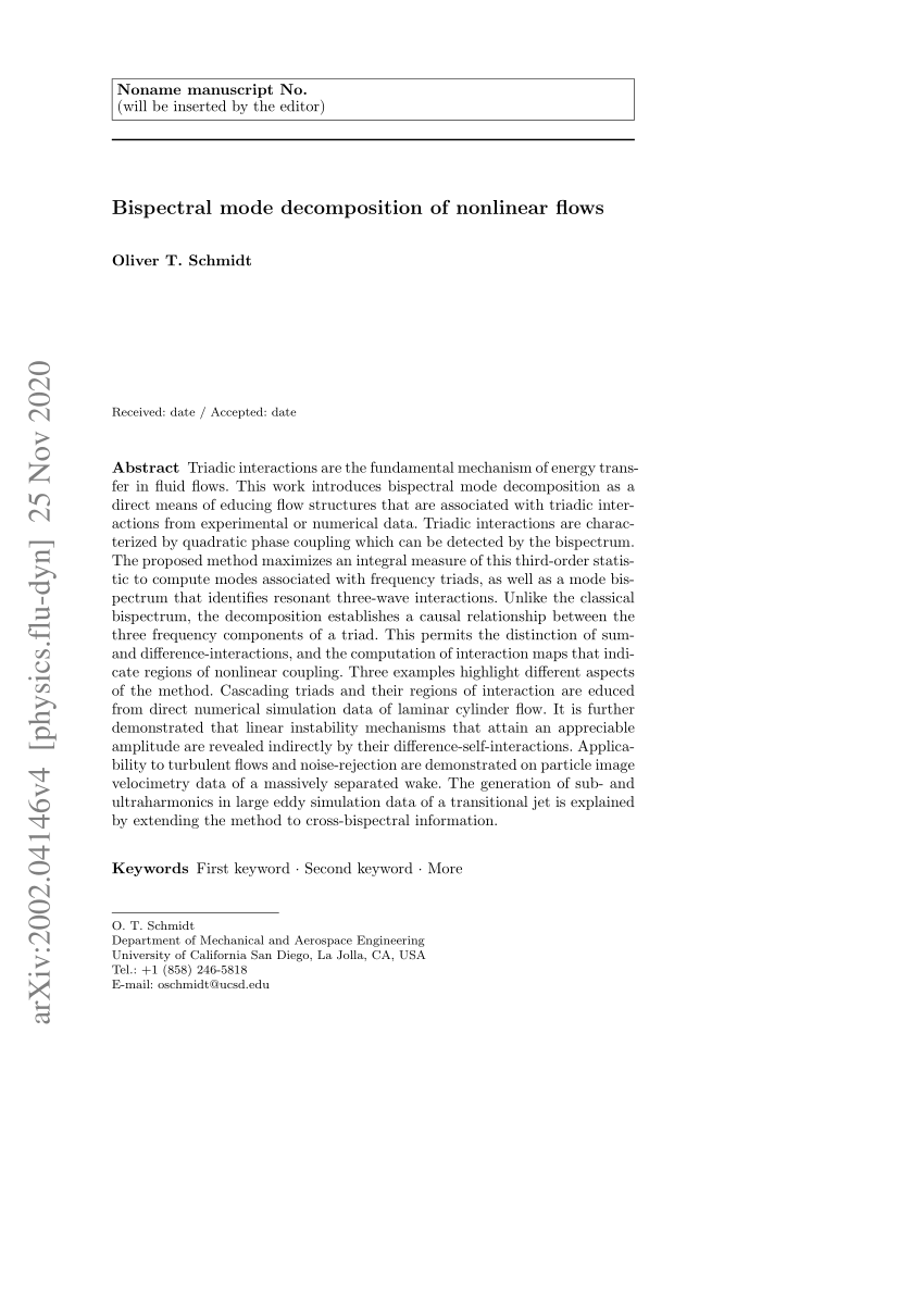 Pdf Bispectral Mode Decomposition Of Nonlinear Flows