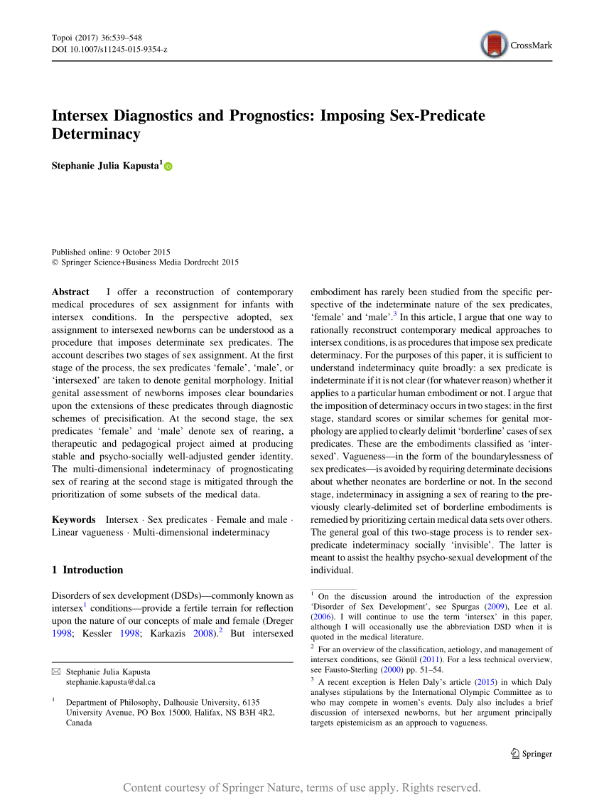 Intersex Diagnostics And Prognostics Imposing Sex Predicate Determinacy Request Pdf 0893