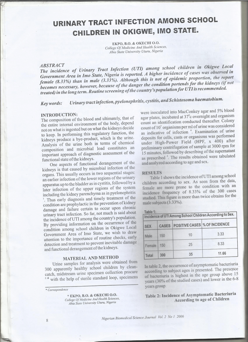 thesis on urinary tract infection