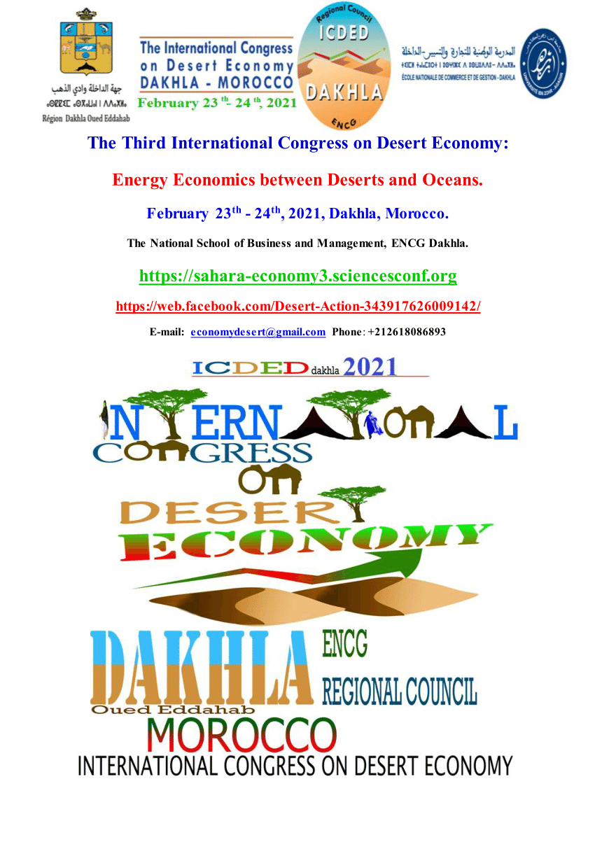 PDF) Third International Congress on Desert, Arid Lands, and Sahara  Economic Development. Energy Economics between Deserts and Oceans. ENCG  Dakhla. Dakhla, Morocco
