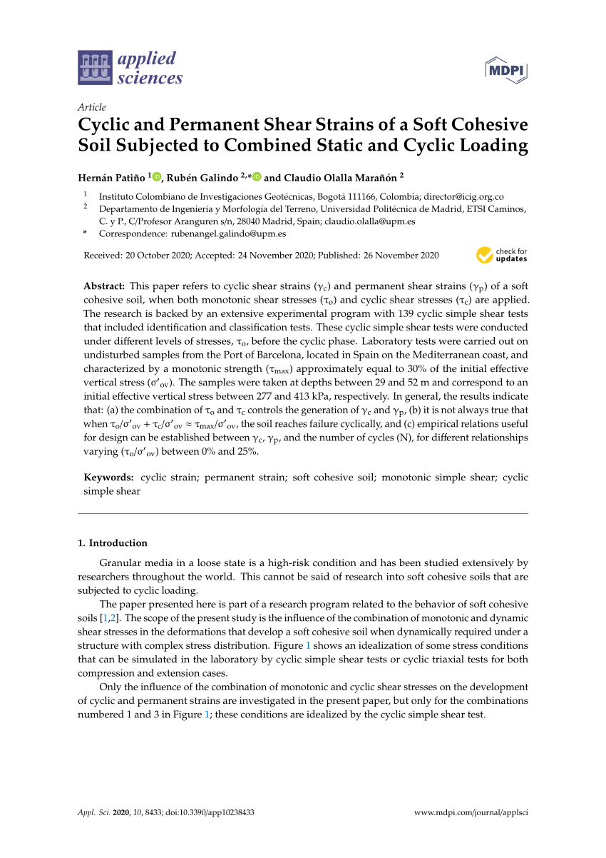 Pdf Cyclic And Permanent Shear Strains Of A Soft Cohesive Soil Subjected To Combined Static And Cyclic Loading