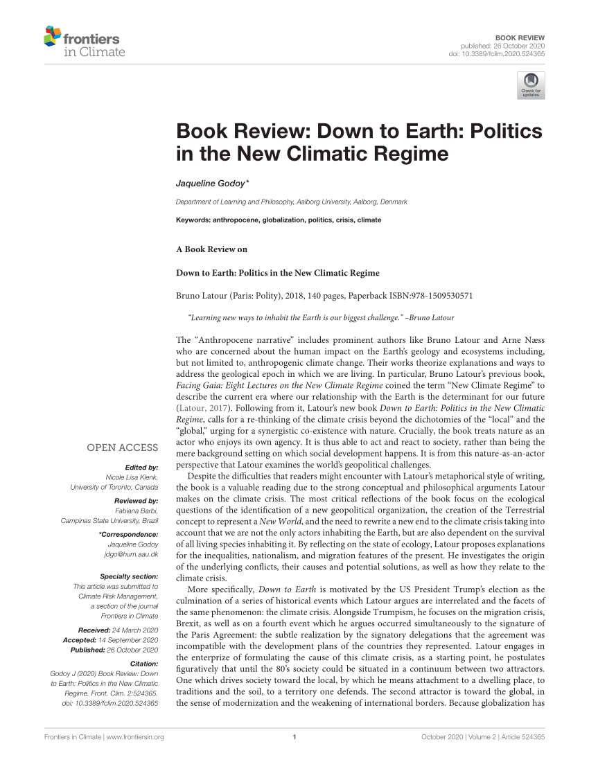 Down to Earth: Politics in the New Climatic Regime