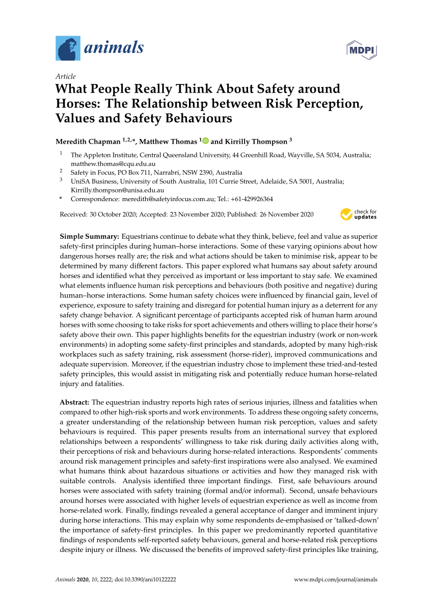 PDF) What People Really Think About Safety around Horses The Relationship Between Risk Perception, Values and Safety Behaviours