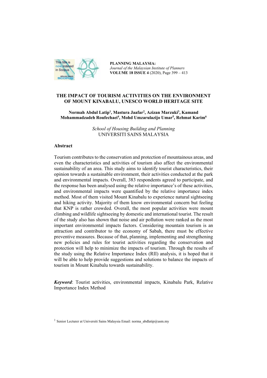 Pdf The Impact Of Tourism Activities On The Environment Of Mount Kinabalu Unesco World Heritage Site