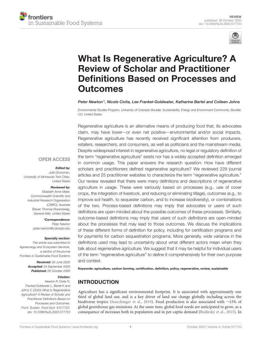 regenerative agriculture research articles