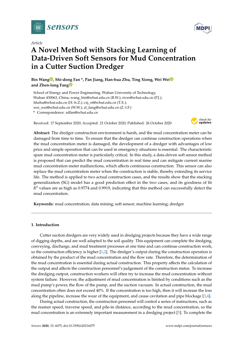 Pdf A Novel Method With Stacking Learning Of Data Driven Soft Sensors For Mud Concentration In A Cutter Suction Dredger