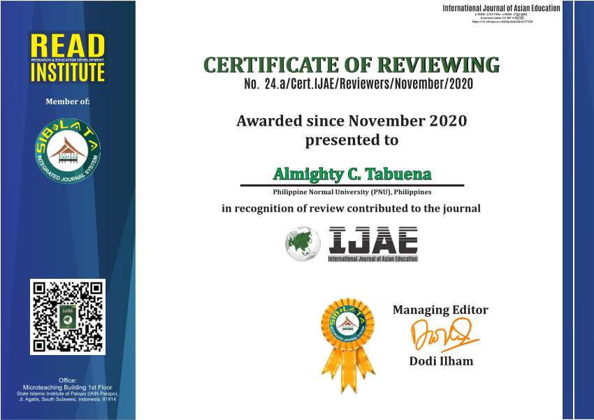 (PDF) Certificate of Reviewing from International Journal of Asian