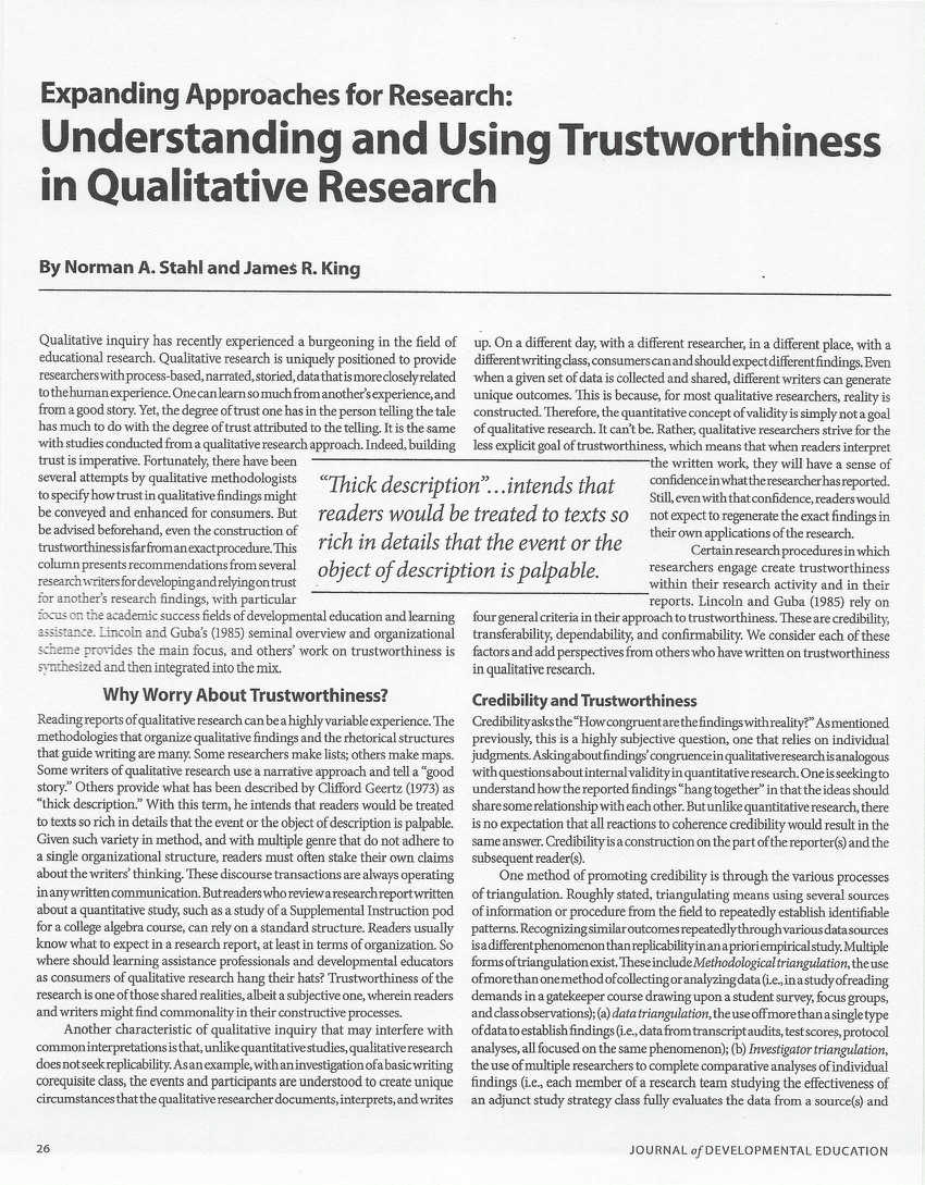 scholarly articles on trustworthiness in qualitative research