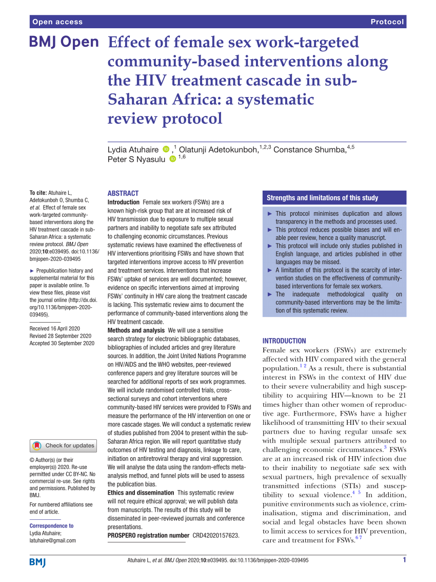 Pdf Effect Of Female Sex Work Targeted Community Based Interventions Along The Hiv Treatment 3020