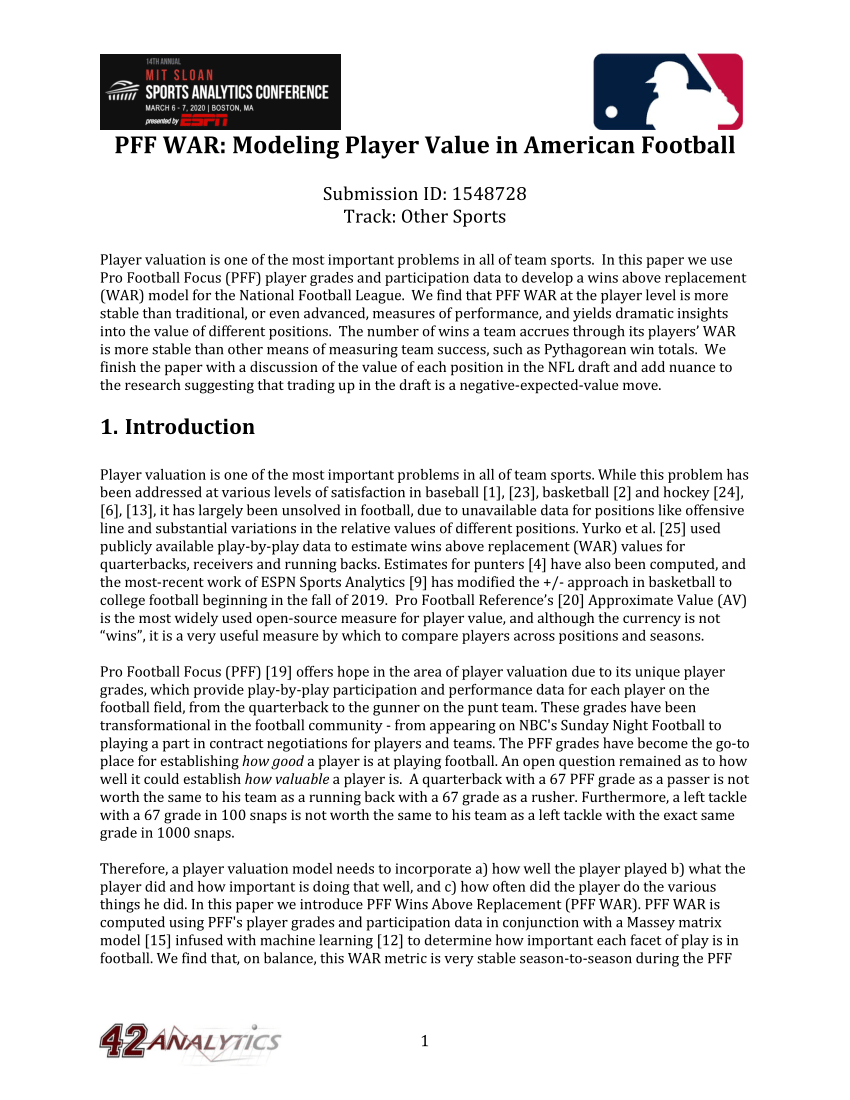 PDF) PFF WAR: Modeling Player Value in American Football