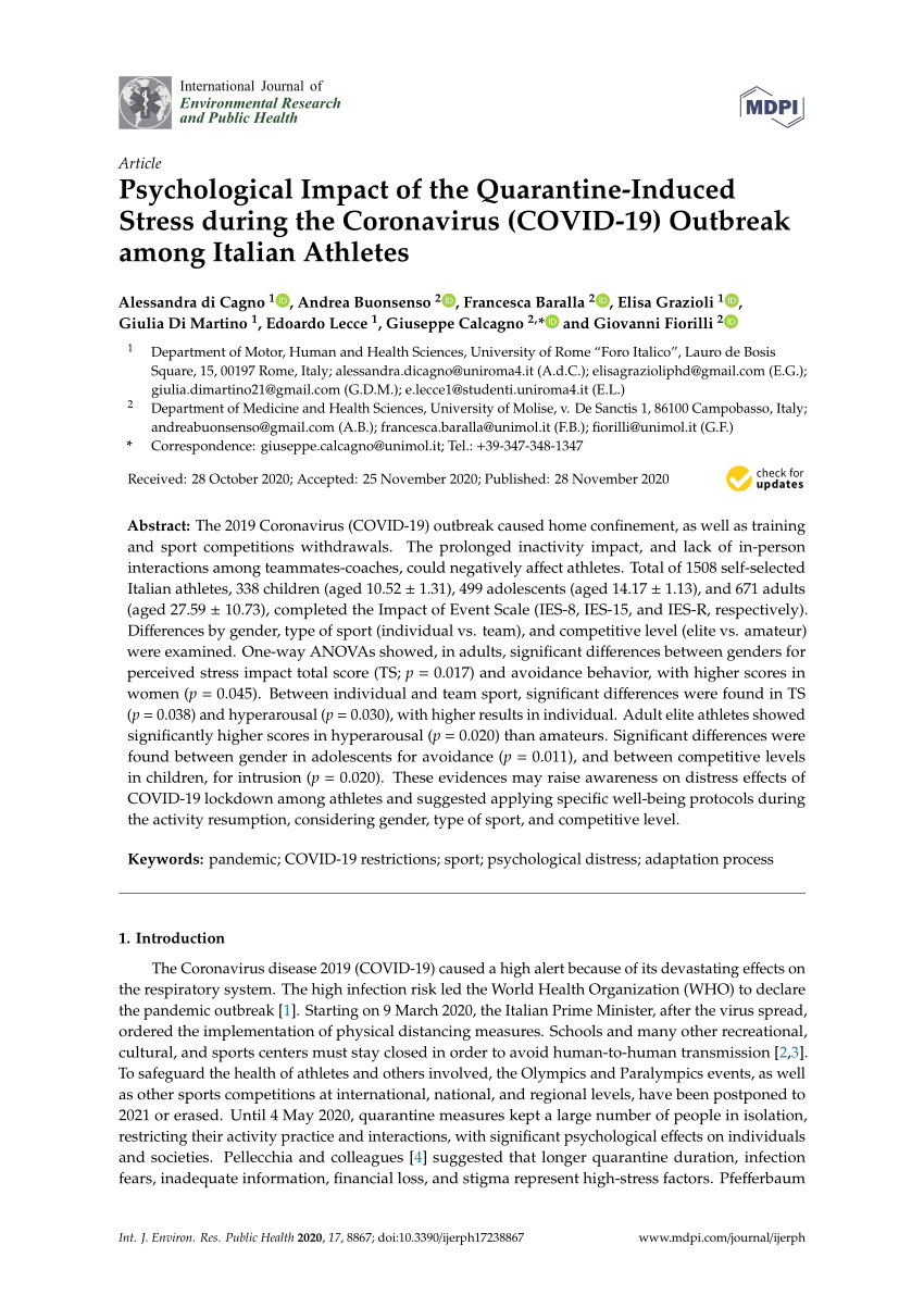 PDF) Psychological Impact of the Quarantine-Induced Stress during the Coronavirus (COVID-19) Outbreak among Italian Athletes