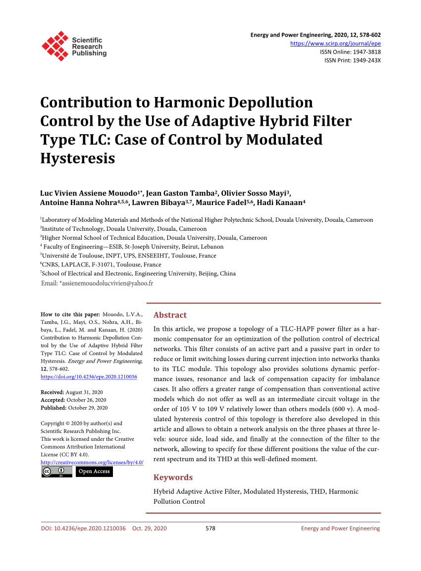 Pdf Contribution To Harmonic Depollution Control By The Use Of Adaptive Hybrid Filter Type Tlc Case Of Control By Modulated Hysteresis