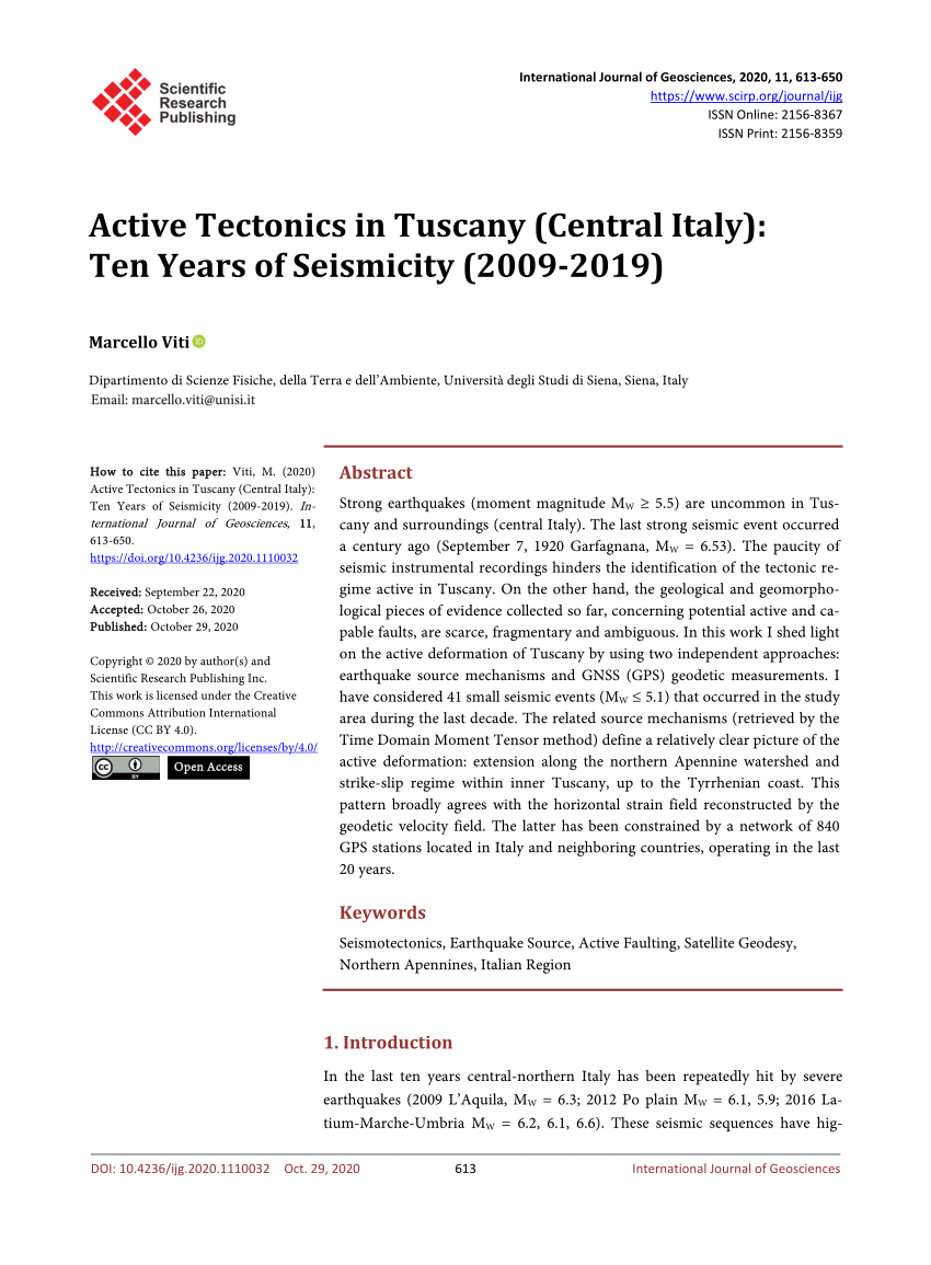 PDF) Active Tectonics in Tuscany (Central Italy): Ten Years of ...
