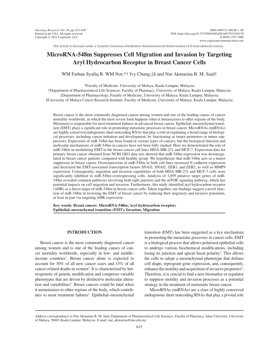 PDF) MicroRNA-548m Suppresses Cell Migration and Invasion by 