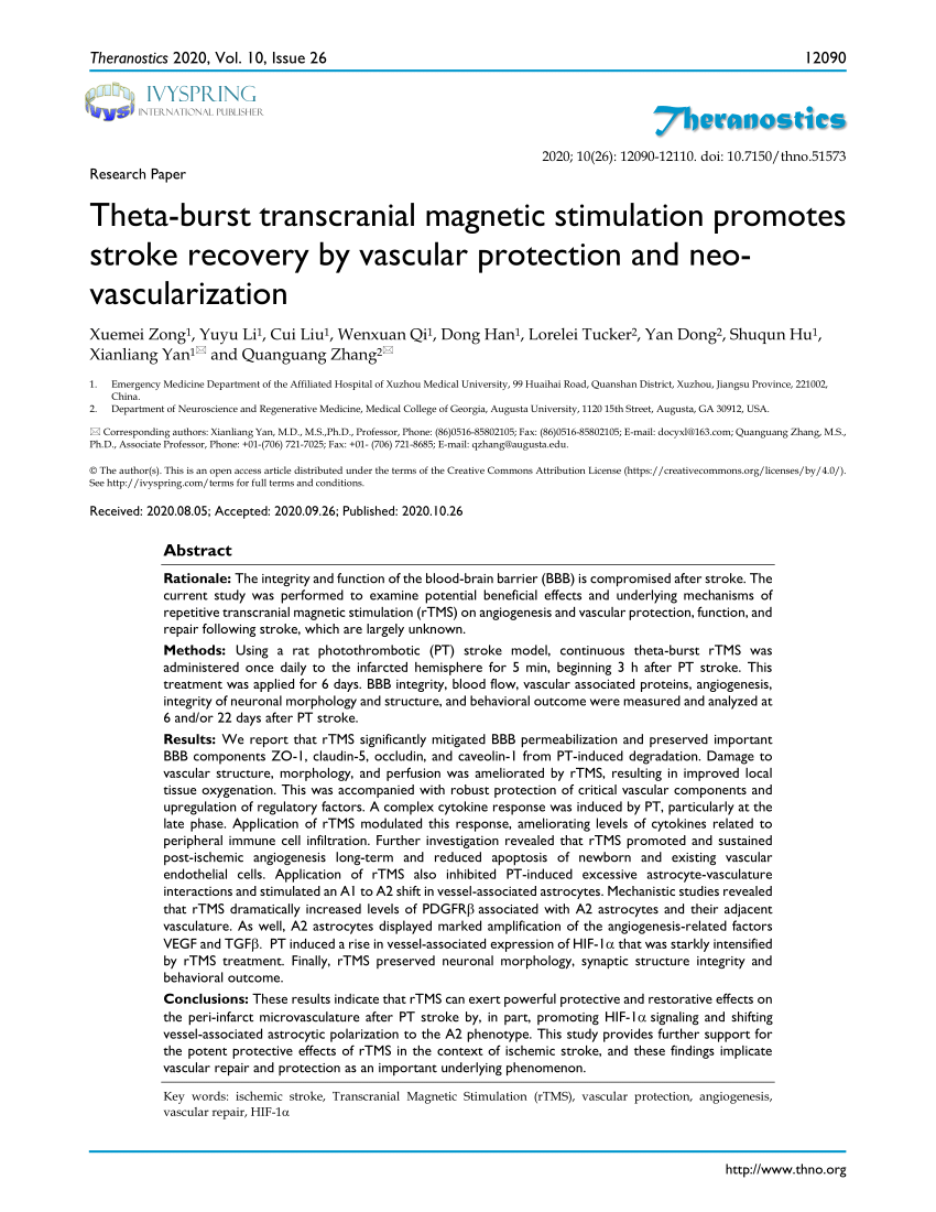 PDF) Theta-burst transcranial magnetic stimulation promotes stroke
