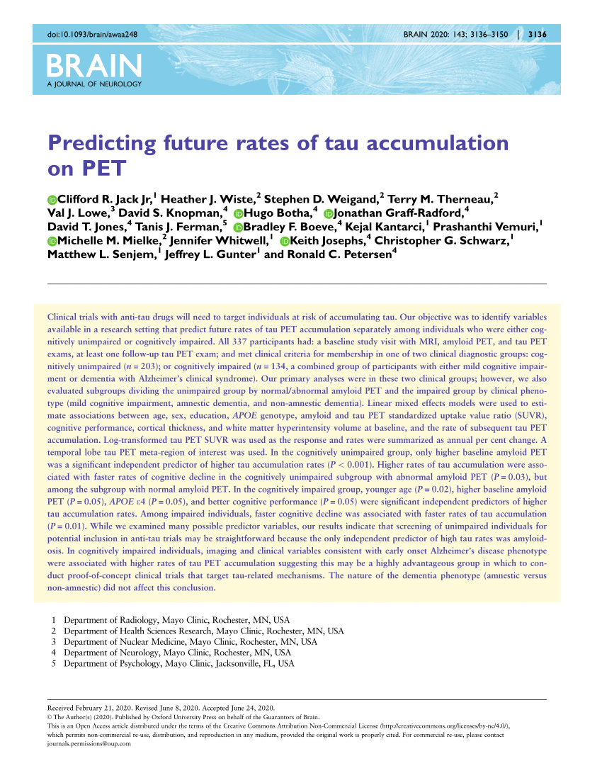 PDF) Predicting future rates of tau accumulation on PET