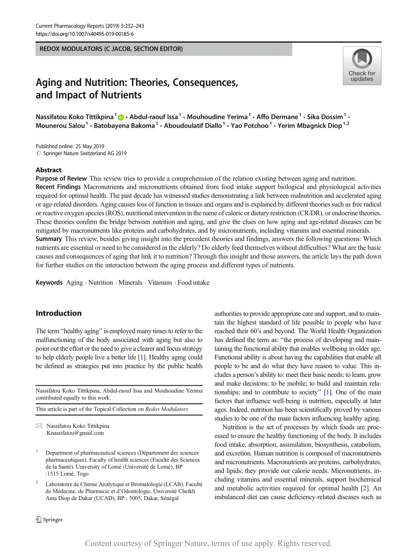 Aging and Nutrition Theories, Consequences, and Impact of Nutrients