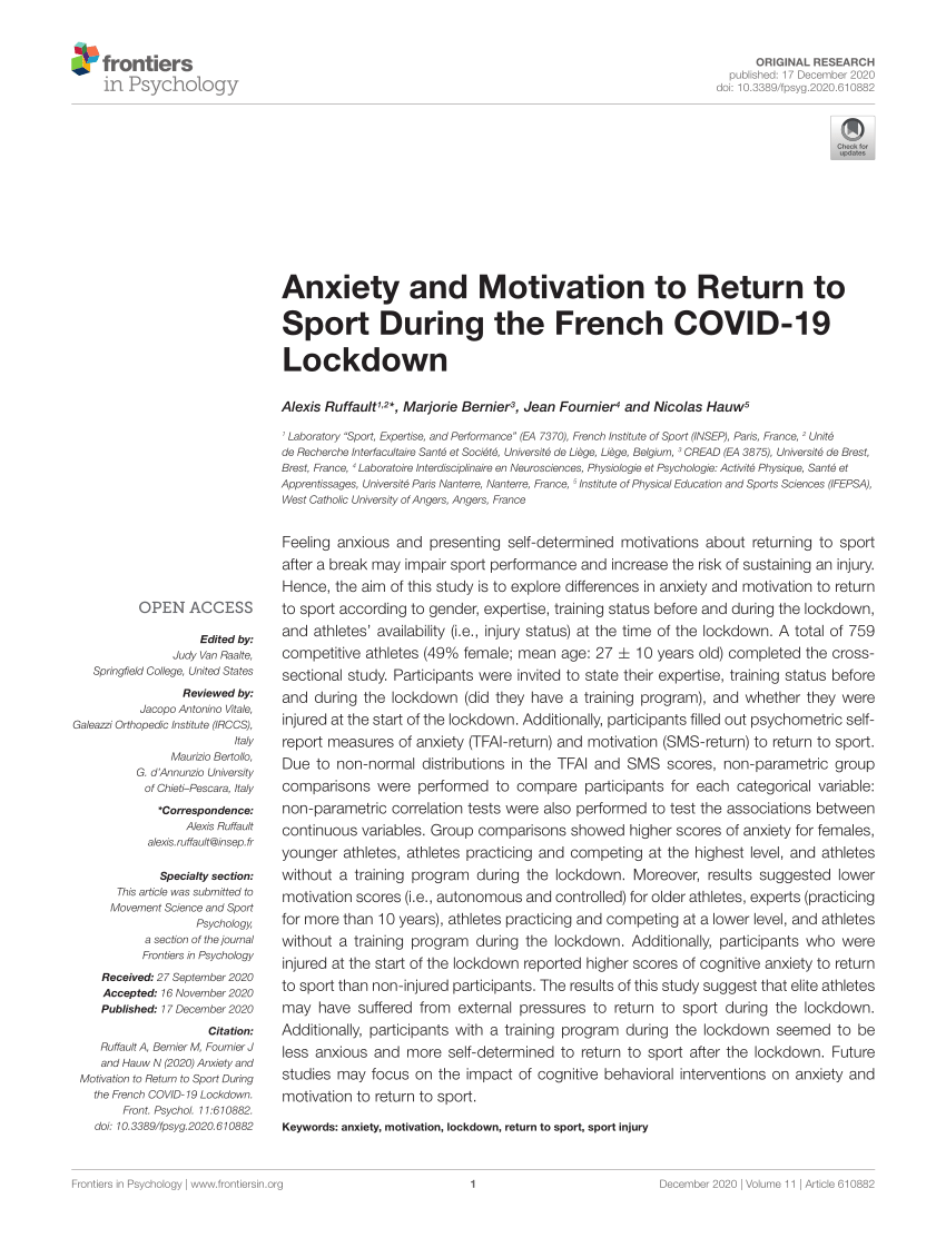 Pdf Anxiety And Motivation To Return To Sport During The French Covid 19 Lockdown