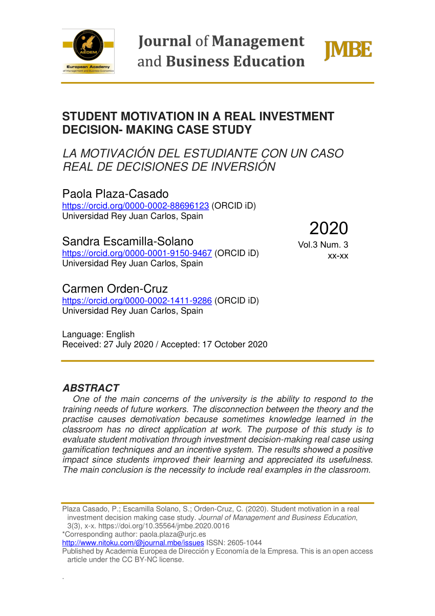 (PDF) STUDENT MOTIVATION IN A REAL INVESTMENT DECISION