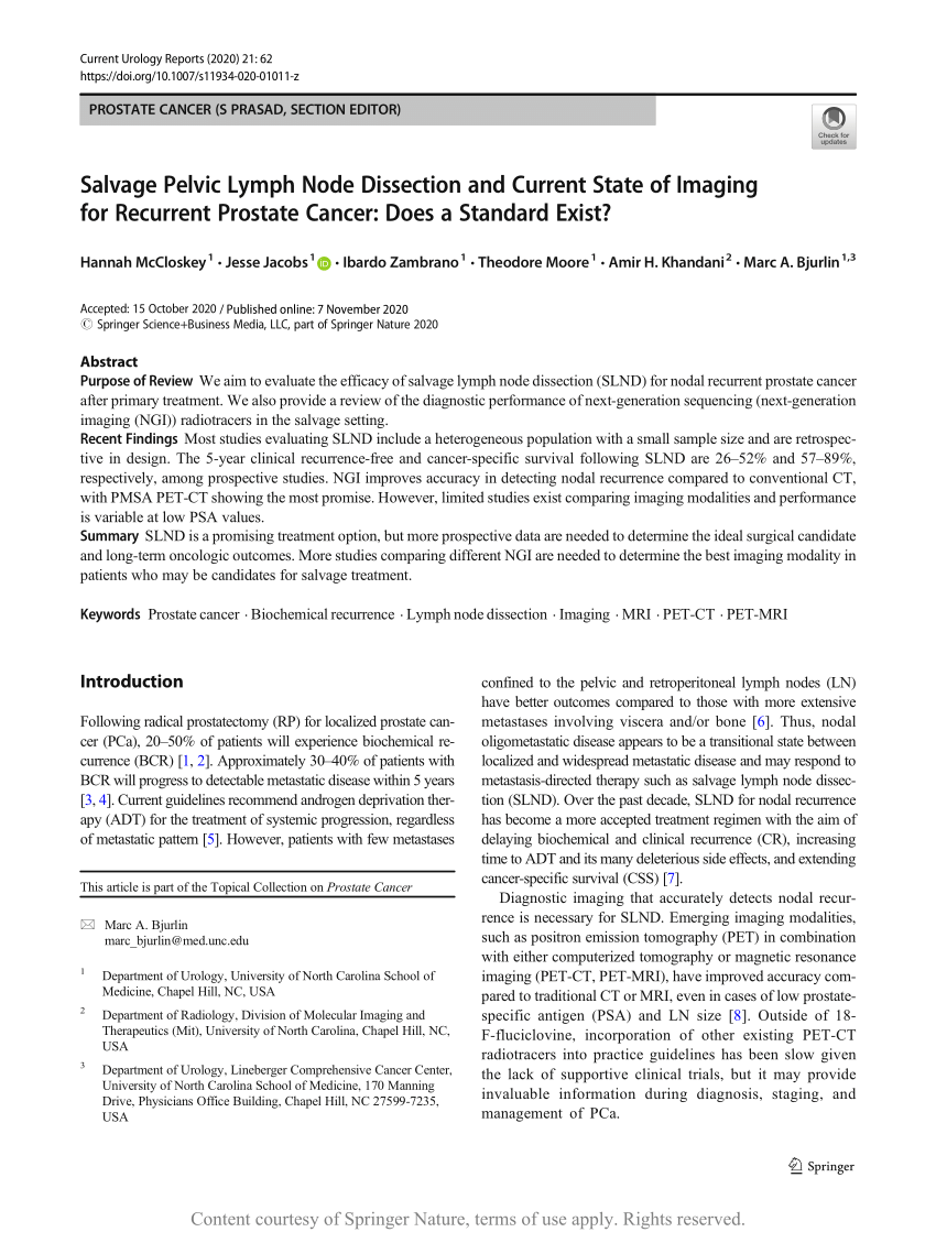 Salvage Pelvic Lymph Node Dissection And Current State Of Imaging For Recurrent Prostate Cancer 2454