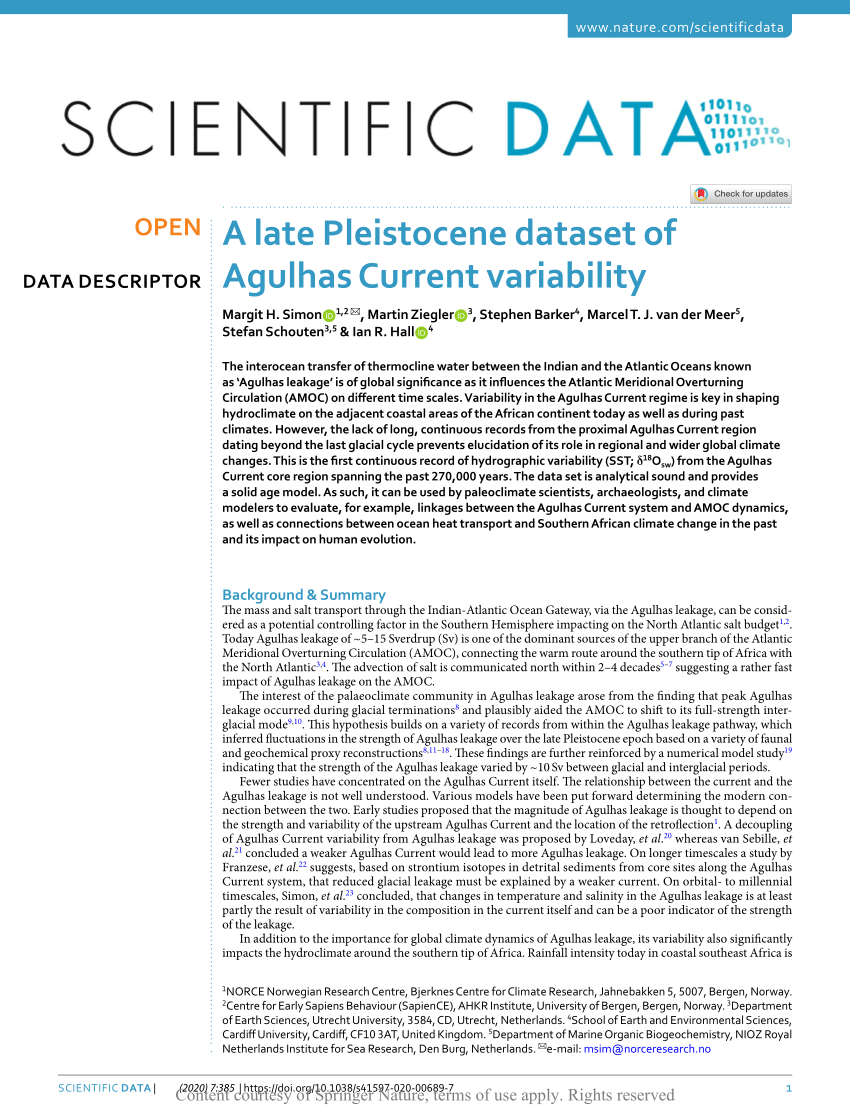 PDF) A late Pleistocene dataset of Agulhas Current variability