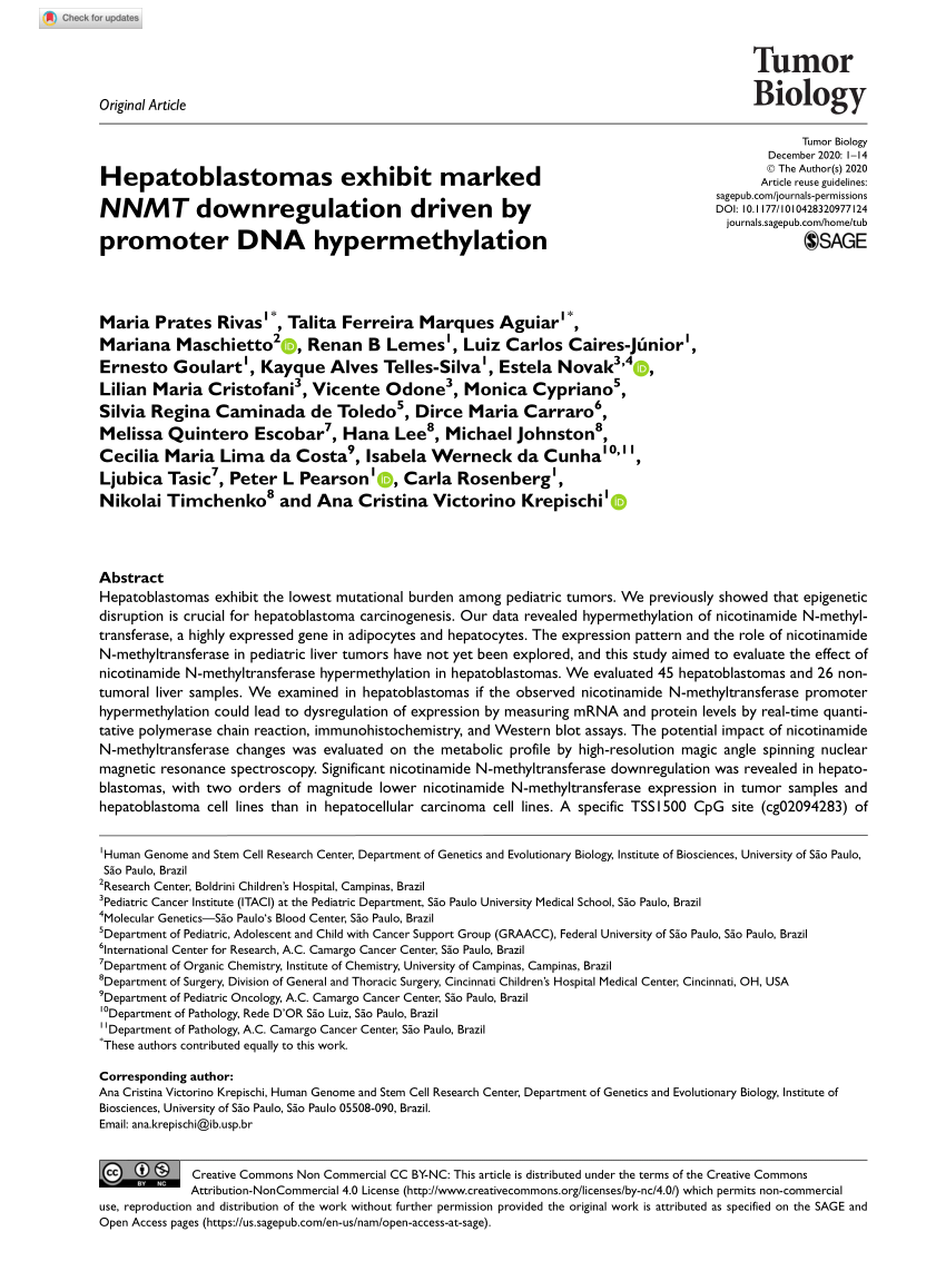 Pdf Hepatoblastomas Exhibit Marked Nnmt Downregulation Driven By Promoter Dna Hypermethylation