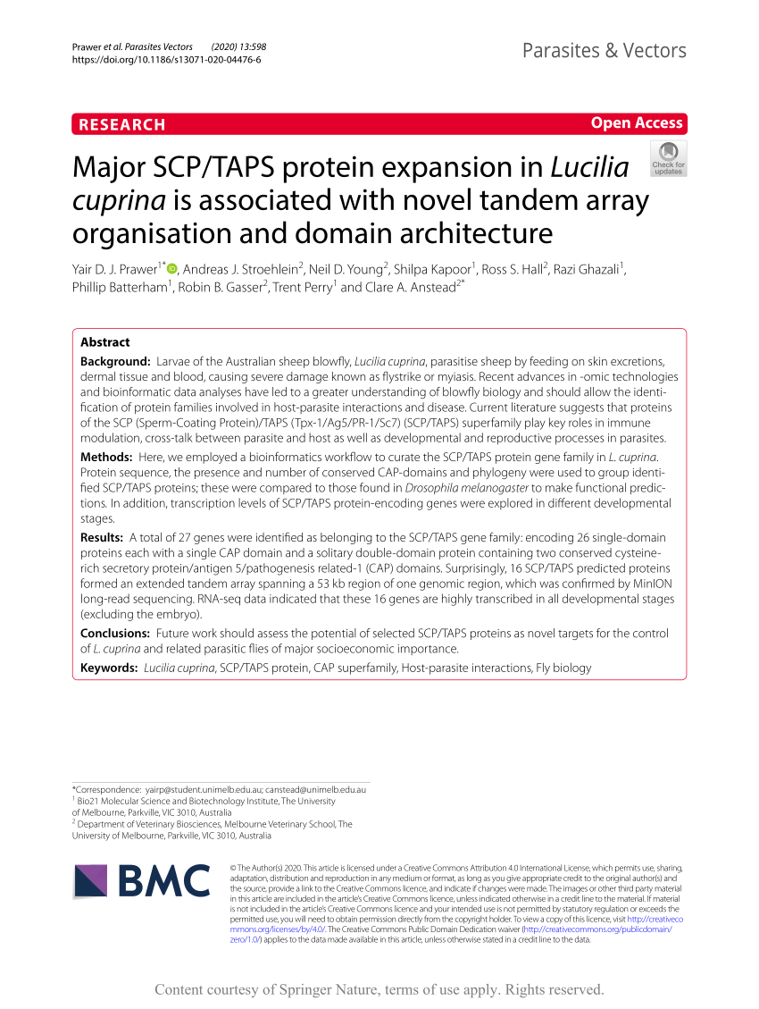 Pdf Major Scp Taps Protein Expansion In Lucilia Cuprina Is Associated With Novel Tandem Array Organisation And Domain Architecture