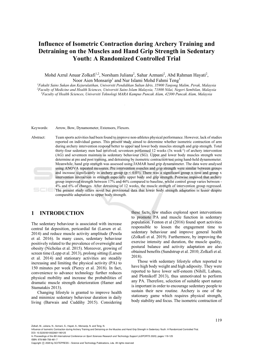 Pdf Influence Of Isometric Contraction During Archery Training And Detraining On The Muscles And Hand Grip Strength In Sedentary Youth A Randomized Controlled Trial