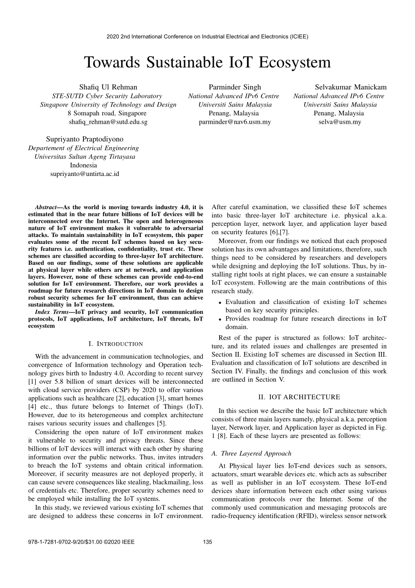 (PDF) Towards Sustainable IoT Ecosystem