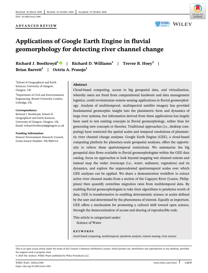 PDF) Applications of Google Earth Engine in fluvial geomorphology ...
