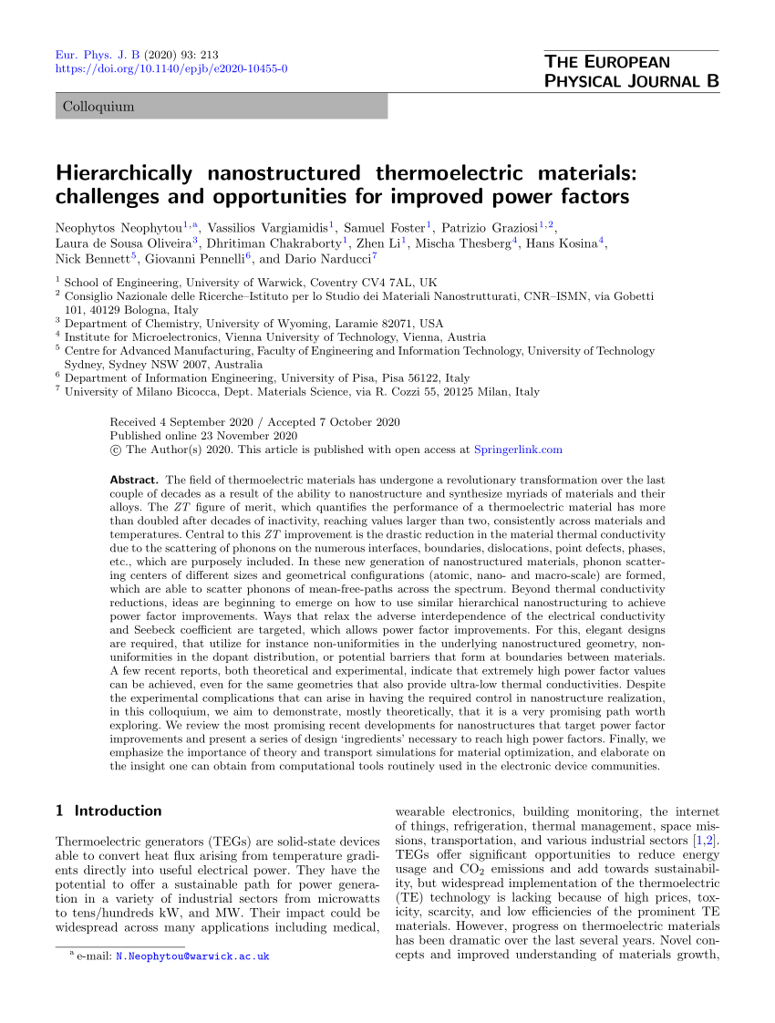 PDF) Hierarchically nanostructured thermoelectric materials 