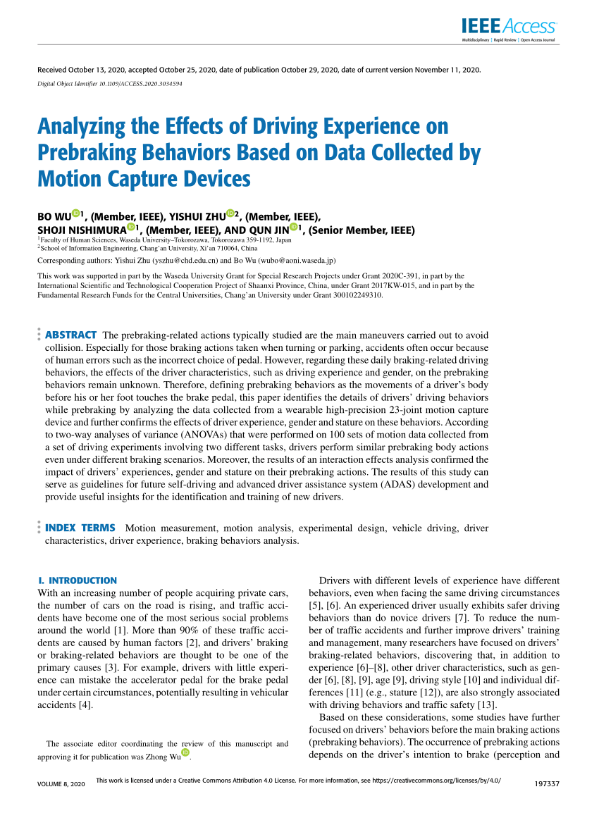 PDF) Analyzing the Effects of Driving Experience on Prebraking 