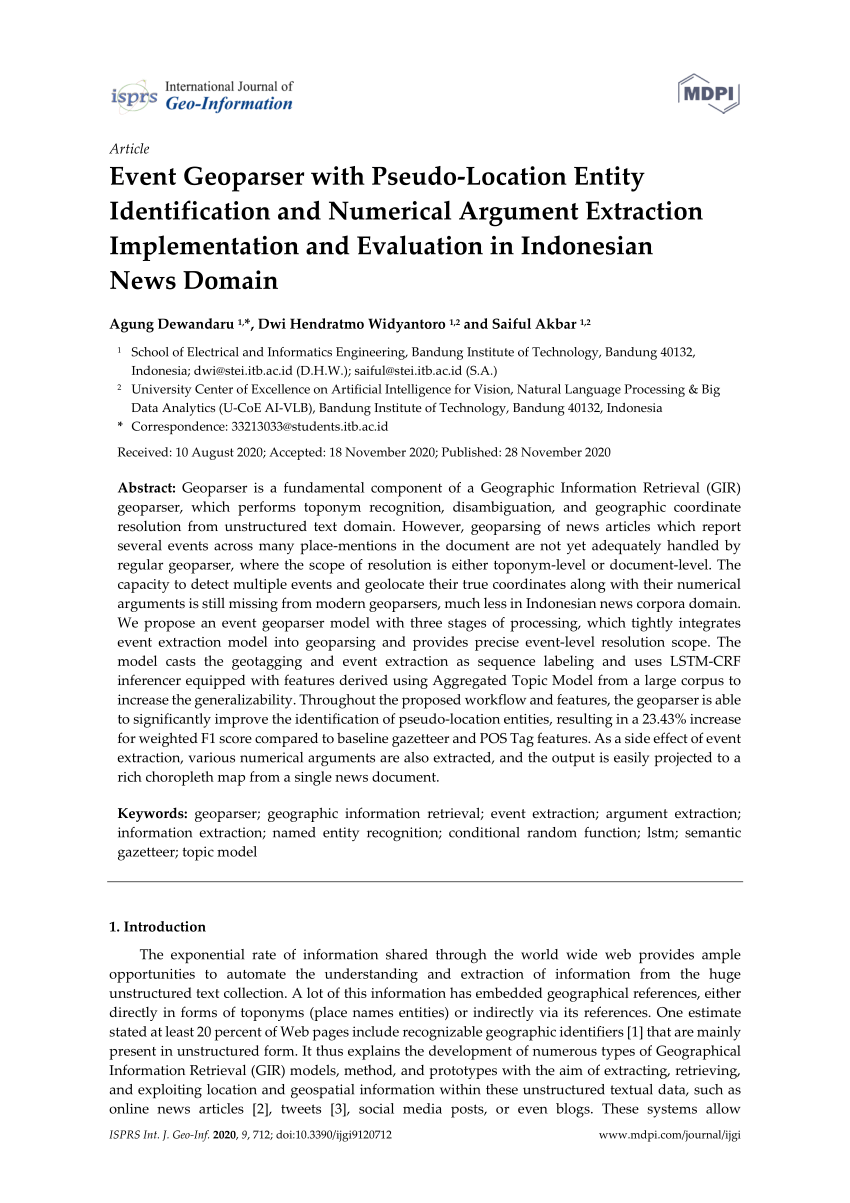 Pdf Event Geoparser With Pseudo Location Entity Identification And Numerical Argument Extraction Implementation And Evaluation In Indonesian News Domain