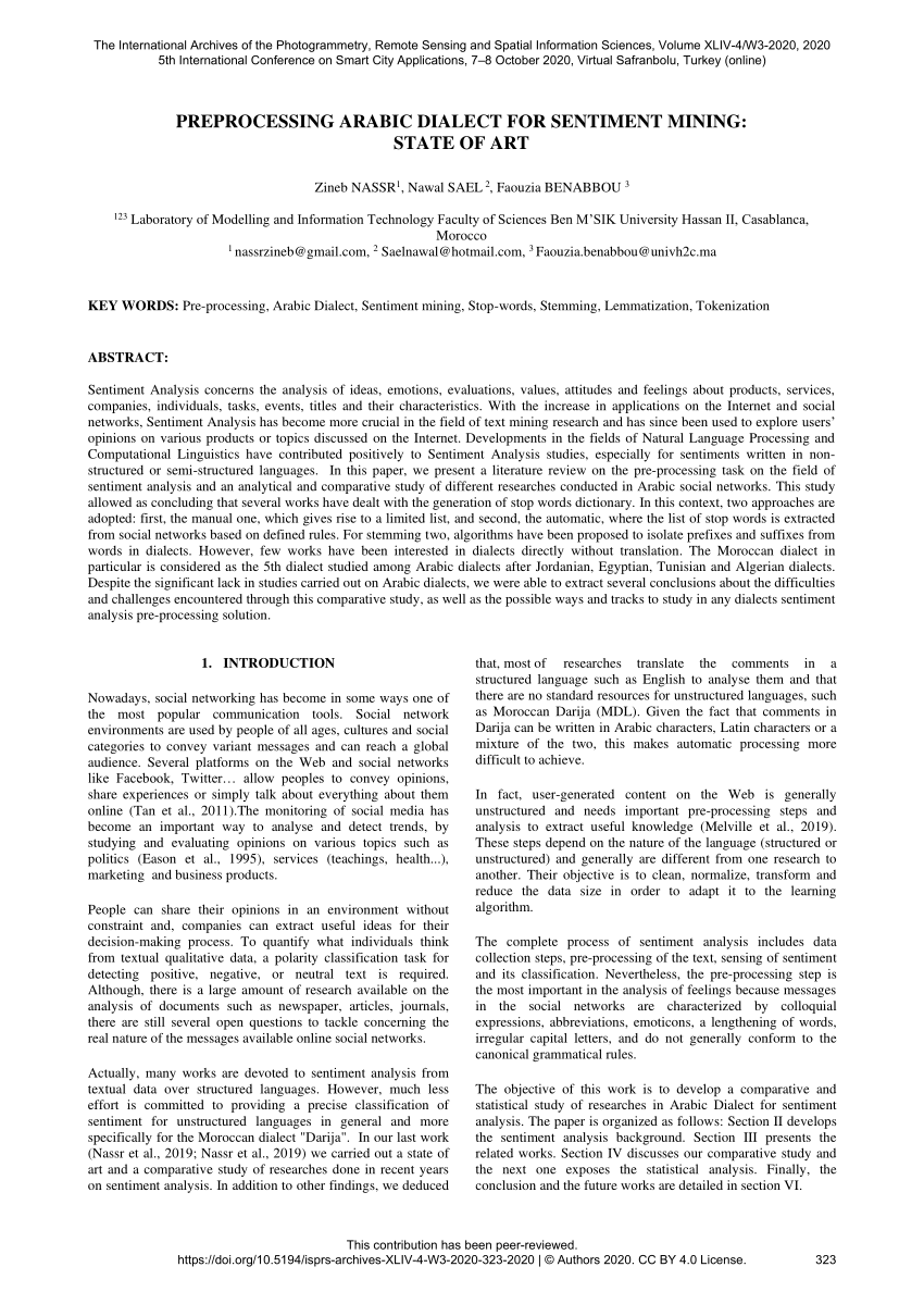 Pdf Preprocessing Arabic Dialect For Sentiment Mining State Of Art