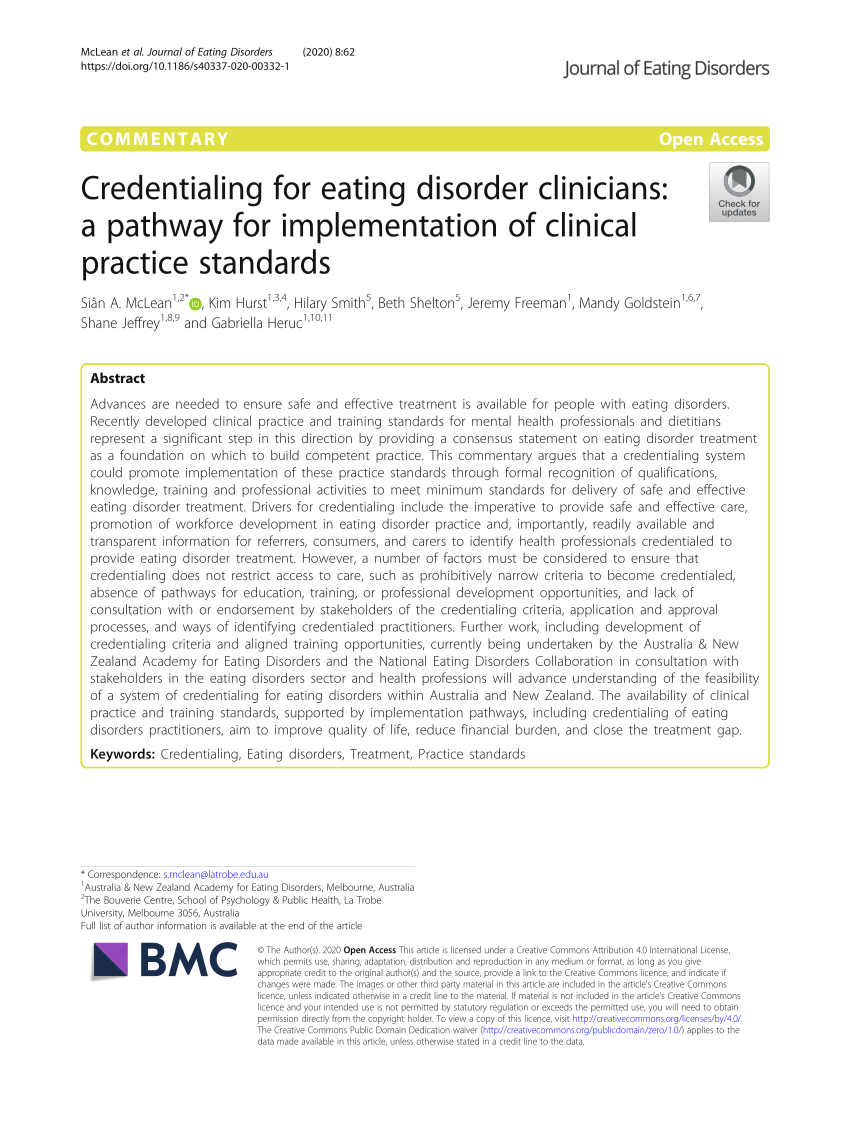 (PDF) Credentialing for eating disorder clinicians: a pathway for