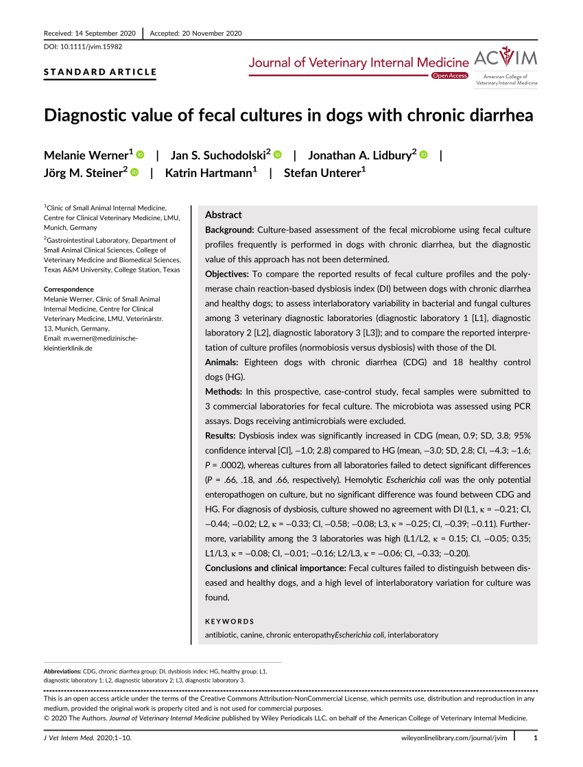 PDF) Diagnostic value of fecal cultures in dogs with chronic diarrhea