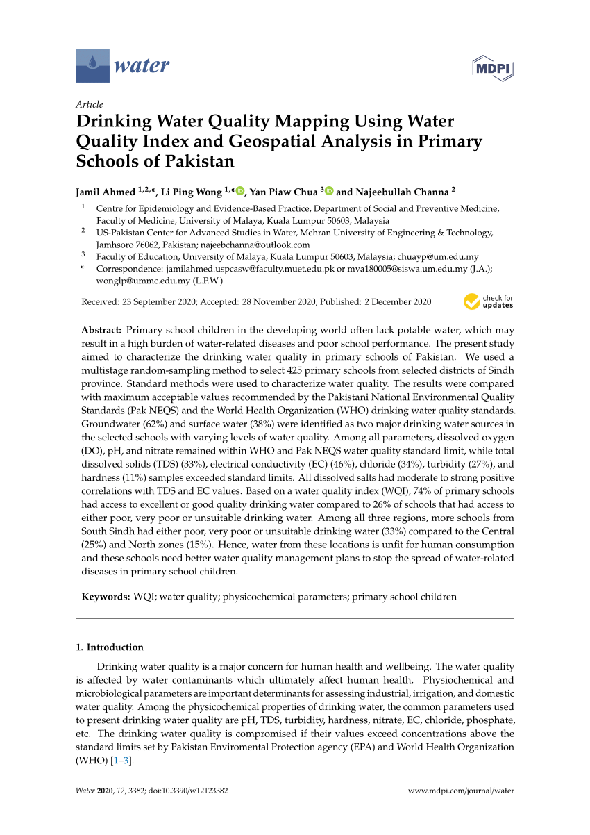 research paper on drinking water quality in pakistan