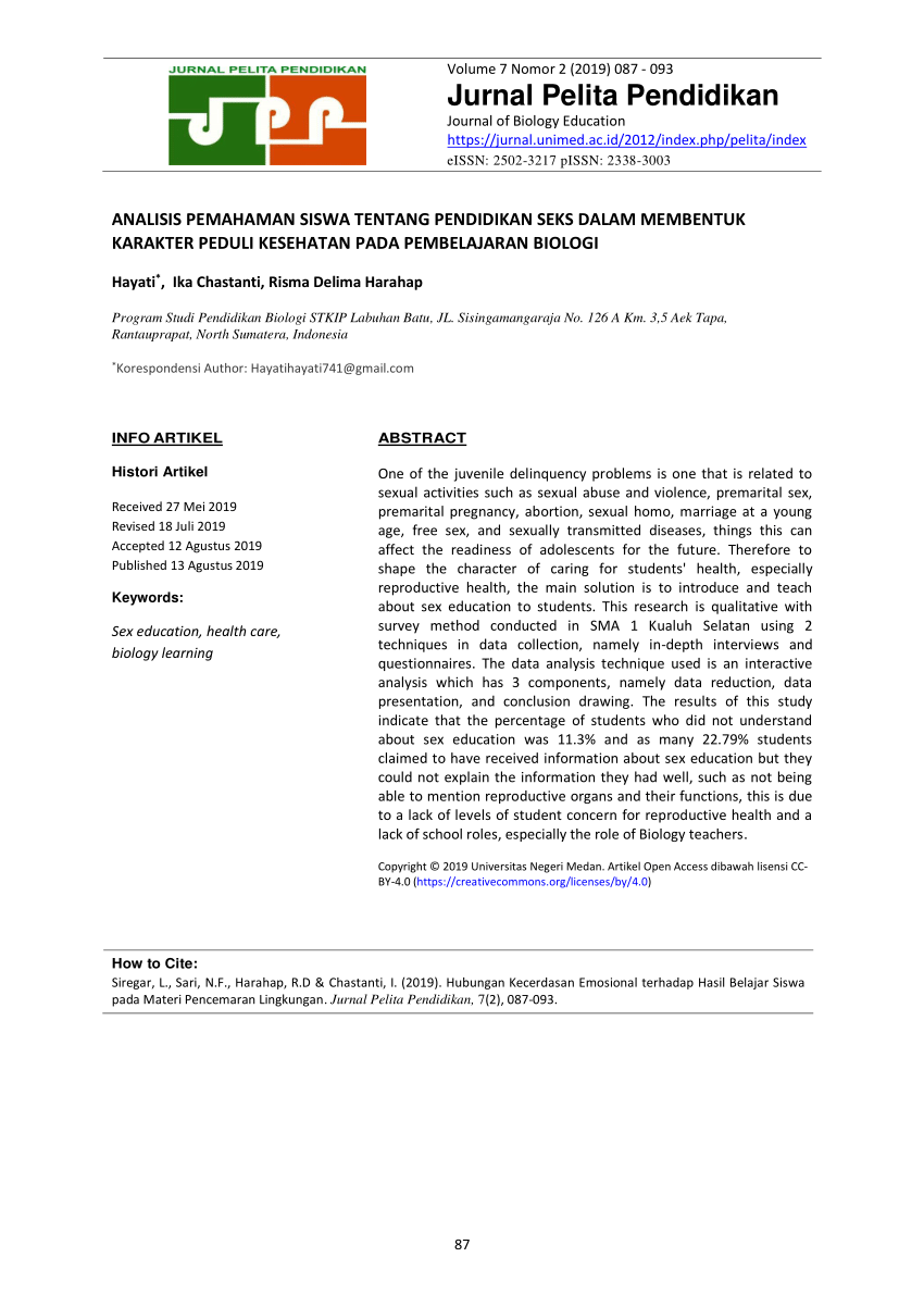 PDF) ANALISIS PEMAHAMAN SISWA TENTANG PENDIDIKAN SEKS DALAM MEMBENTUK  KARAKTER PEDULI KESEHATAN PADA PEMBELAJARAN BIOLOGI