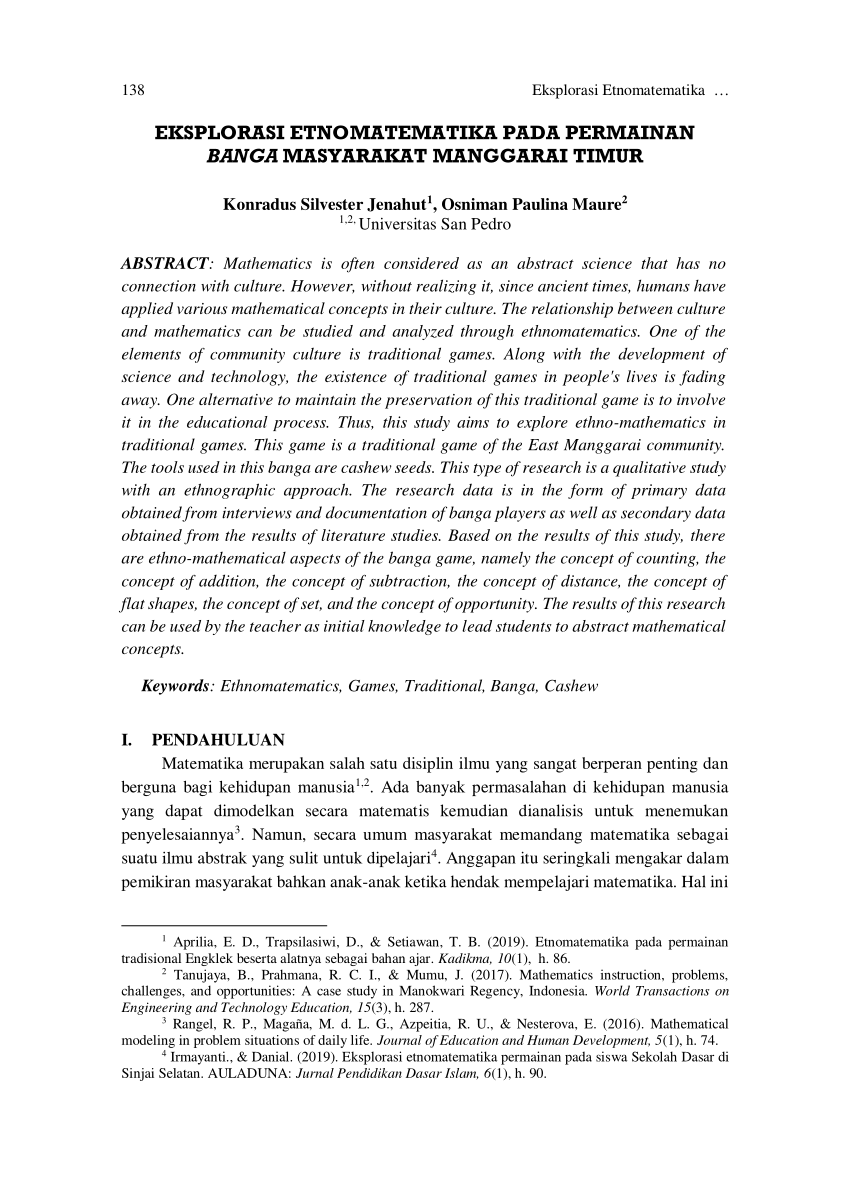 (PDF) Eksplorasi Etnomatematika pada Permainan Banga Masyarakat - Etnomatematika Pada Permainan Tradisional Engklek