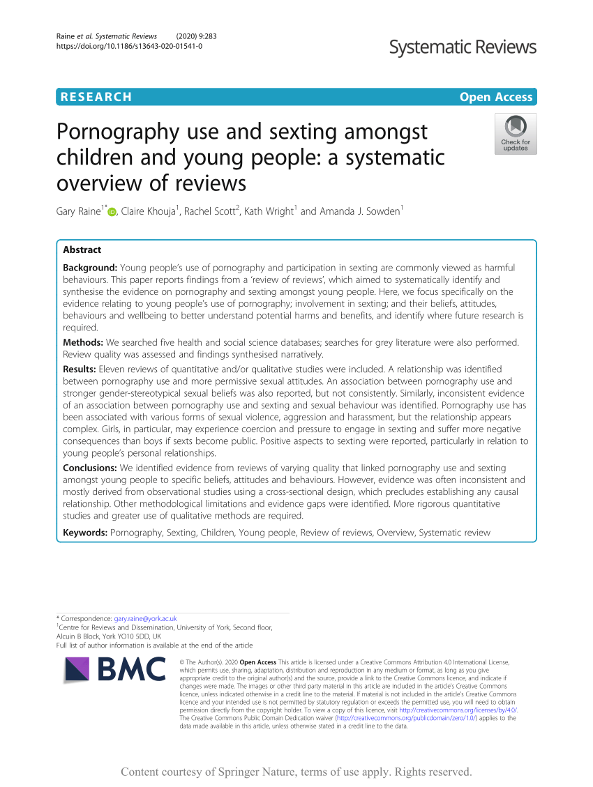Lisa Hartling Porno - PDF) Pornography use and sexting amongst children and young people: a  systematic overview of reviews