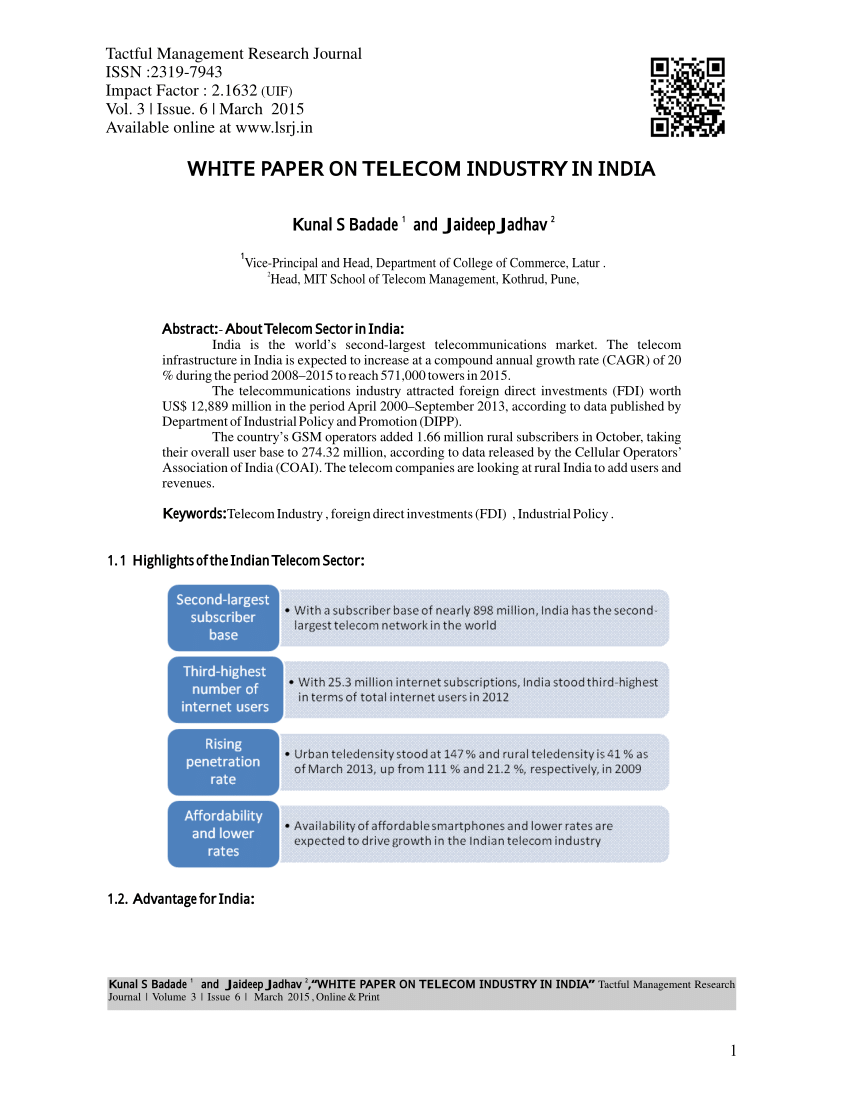 research paper on telecom sector in india