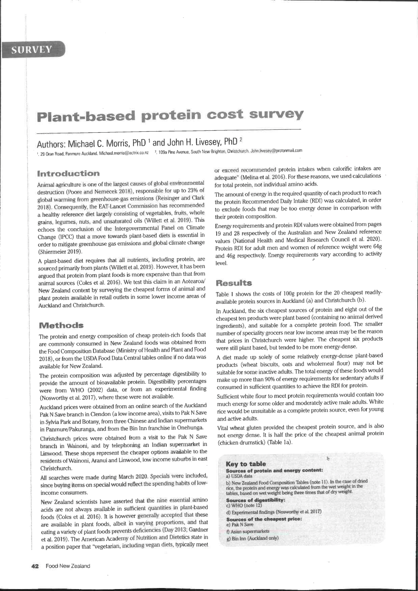PDF) Plant based protein cost survey